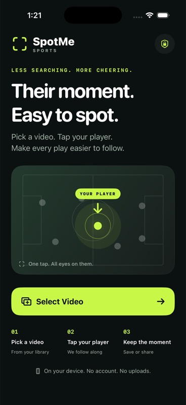 Actual SpotMe Sports home screen